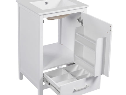 Bathroom Vanity With Ceramic Sink, Soft Close Drawers, Door Organizer, Divider Drawer, Adjustable Foot Pads