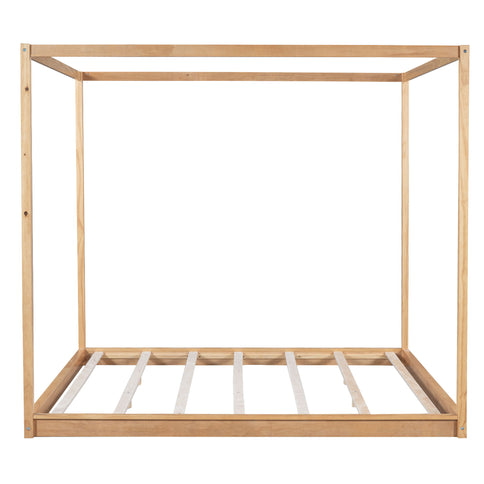 Wood Canopy Platform Bed With Support Legs And Airflow Slats