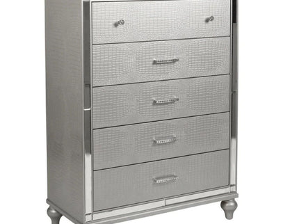1 Piece Chest With 5 Drawers Snake Skin Bedroom Furniture - Silver