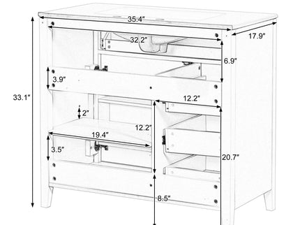 Bathroom Vanity With Sink, 3 Drawers & Cabinet With Adjustable Shelves