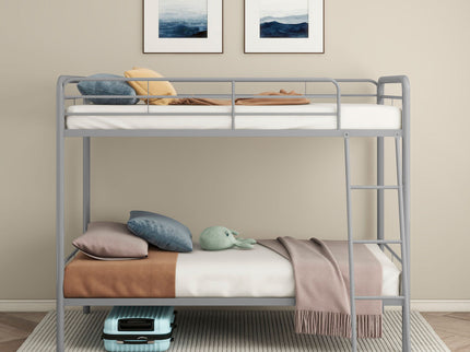 Long Beach - Twin Over Twin Bunk Bed With Built In Guardrails And Angled Ladder - Silver