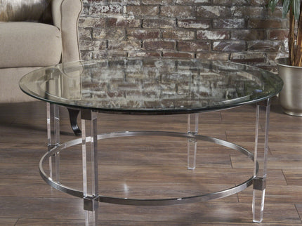 Tempered Glass Round Coffee Table With Four Legs - Clear