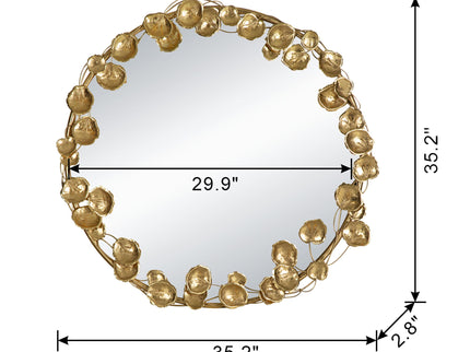 Round Metal Wall Mirror With en Leaf Accents, Modern Decor Mirror For Living Room Entryway Hallway - Gold