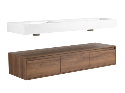 Contemporary Wall Mounted Bathroom Vanity With Dual Resin Sink And Soft Close Drawer