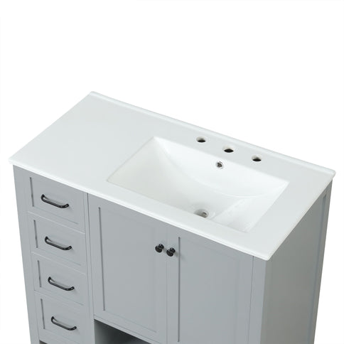 Bathroom Vanity With Sink Top, Bathroom Vanity Cabinet With 2 Doors And 2 Drawers, Open Shelf
