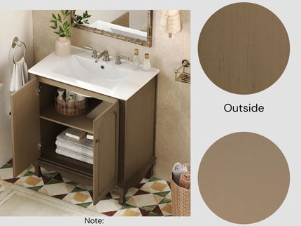 Vintage Bathroom Vanity With Ceramic Sink, Adjustable Shelves