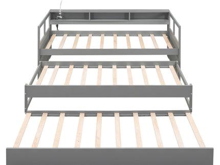Daybed With 2 Trundles, 3 Storage Cubbies, Built In USB Charging Light
