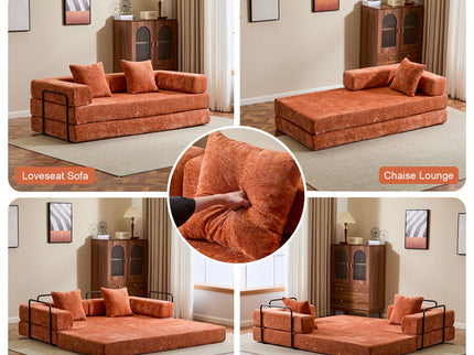 Convertible Floor Sofa Bed With Pillow Back Support Armrest