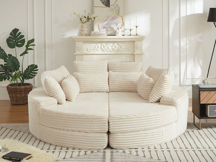 Round Oversized Sofa Bed With 5 Throw Pillows