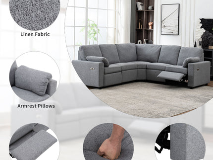Power Recliner Sectional Sofa Home Theater Reclining Sofa With Two USB Ports, Two Storage Drawers For Living Room