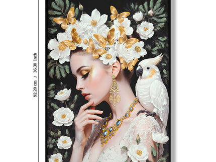 Beauty Posters Beauty Lady Wall Art And Floral Canvas Artwork For Living Room - Ivory / Gold