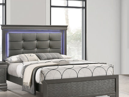 Bed With Square Button Tufting And LED Lights