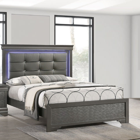 Bed With Square Button Tufting And LED Lights