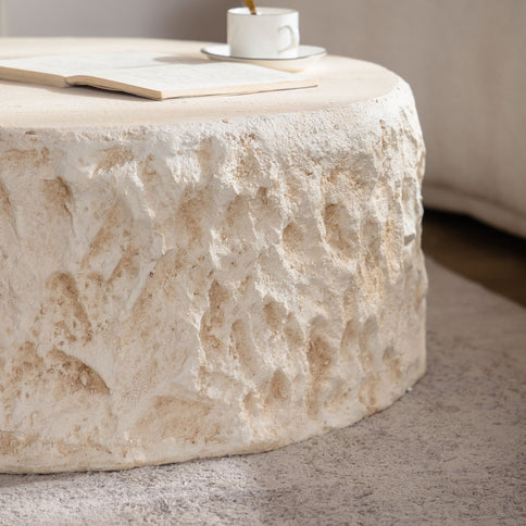 Round Coffee Table & Smooth Texture For Living Room - Light Beige