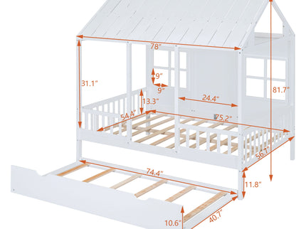 House Bed With Twin Size Trundle, Daybed