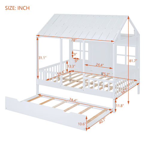 House Bed With Twin Size Trundle, Daybed