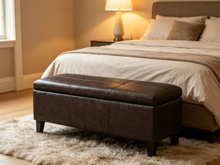 Rectangle Storage Ottoman Bench For Living Room - Brown