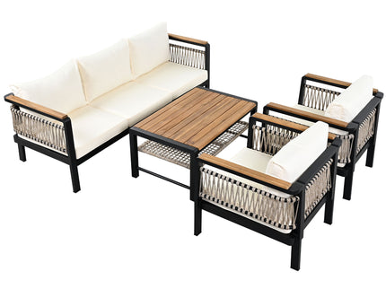 4 Pieces Outdoor Sectional Sofa Set 5 Person Patio Seating Group Outdoor Conversation Set With Cushions And A Coffee Table For Patios