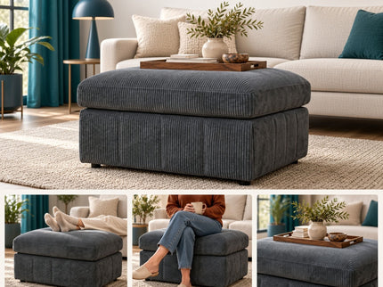 Oversized Ottoman Footrest Extra Seat Living Room - Dark Gray