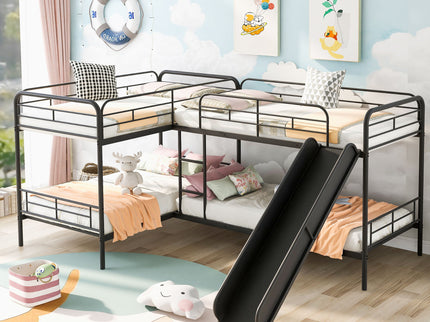 Mission Style Twin Size L-Shaped Bunk Bed With Slide And Ladder - Black