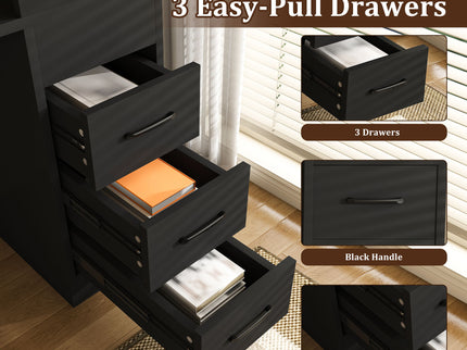 Computer Desk With 4 In 1 Socket & 3 Drawers, 4 Tier Shelves