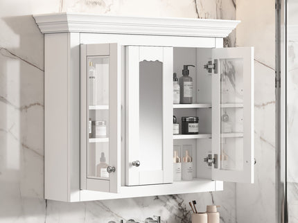 Bathroom Medicine Cabinet With Mirror, 5 Adjustable Closed Shelves, Wall-Mounted - White