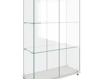 Modern Display Cabinet With LED Lights, Transparent Tempered Glass 2 Door Storage Case With 3 Shelves