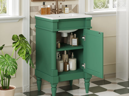 Bathroom Vanity With Sink, Compact Storage Cabinet With Door, Adjustable Shelf, Rectangular Style - Green