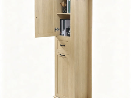 Modern Tall Storage Cabinet With Tilt-Out Compartment, Adjustable Shelves