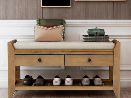 Multipurpose Entryway Shoe Rack With Cushioned Seat And Drawers