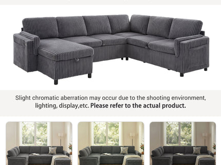 Convertible U-Shaped Sectional Sofa Bed With USB Ports And Storage