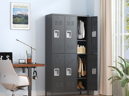 6 Door Lockers With Lock For Secure Storage - Black