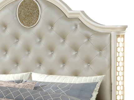 Jasmine - Queen Size Tufted Upholstery & LED Bed - Beige