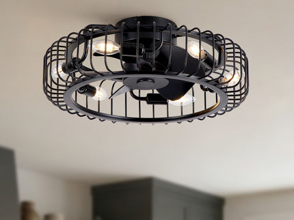 Flush Mount Ceiling Fan With Lights, Low Profile Fandelier With E12 Sockets, Reversible DC Motor, 6 Speeds - Black