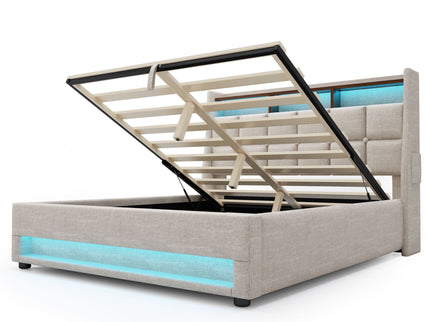 Platform Bed With Hydraulic Storage, LED Lighting & Charging Station