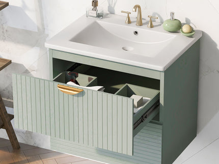 Modern Wall-Mounted Bathroom Vanity With 2 Drawers, Ideal For Small Bathrooms - Green