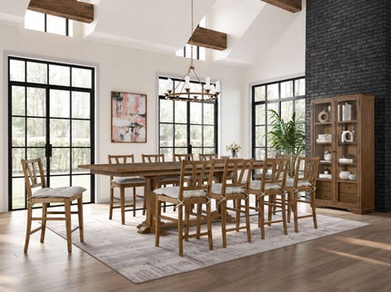 Tall Display Cabinet With Glass Doors And Drawers - Almond