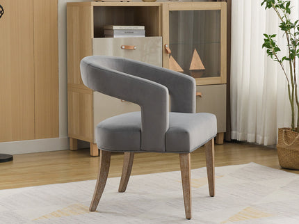 Wide Modern Barrel Open Back Upholstered Accent Chair With Weathered Solid Wood Legs