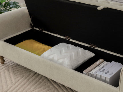 Wide Upholstered Storage Bench With Rolled Armrest For Bedroom - Griege