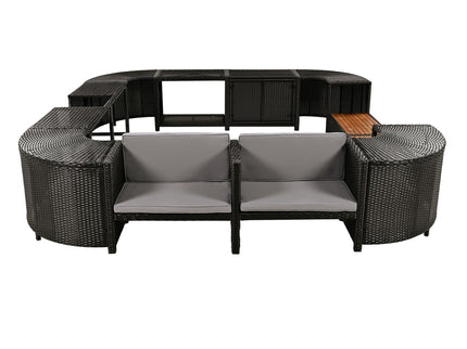 Spa Surround Spa Frame Quadrilateral Outdoor Rattan Sectional Sofa Set With Mini Sofa, Wooden Seats And Storage Spaces