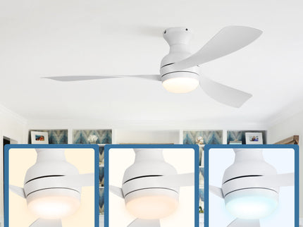 52" Low Profile Ceiling Fan With Lights, Quiet Reversible DC Motor, Dimmable LED, 3 Blades - White