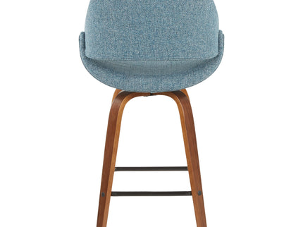 Fabrico - Mid-Century Modern Counter Stool (Set of 2) - Walnut / Blue