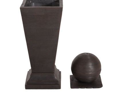 35.5" Tall Column Fountain With LED Lights, Retro Outdoor Decor, Weather Resistant Feature - Dark Brown