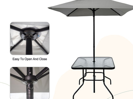 Outdoor Patio Dining Set For 4 People, Metal Patio Furniture Table And Chair Set With Umbrella - Black