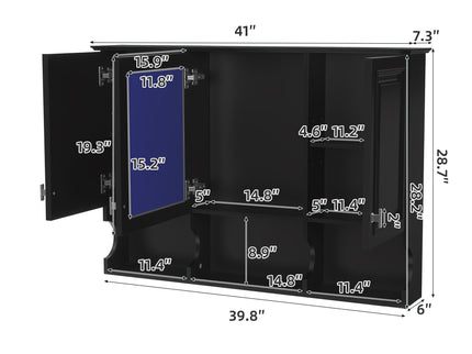 Modern Wall Mounted Mirror Medicine Cabinet With Open Shelves, Adjustable Interior, Storage Over Toilet