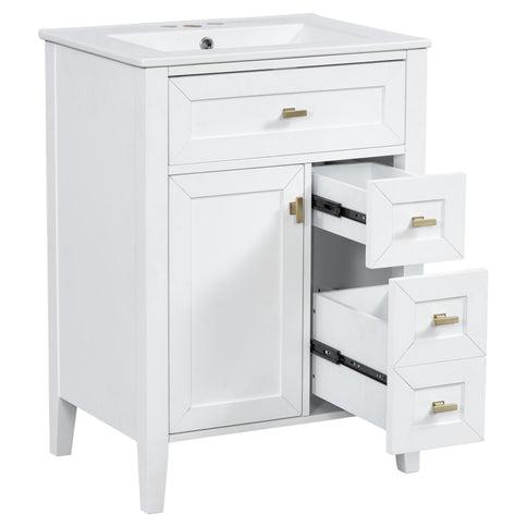 Bathroom Vanity With Sink, 3 Drawers & Cabinet With 2 Tier Door Storage Rack, Soft Close Doors & Drawers