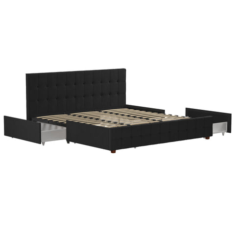 King Upholstered Bed With Storage - Black