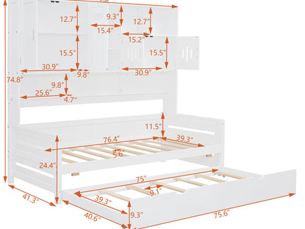 Daybed With All-In-One Cabinet And Shelf