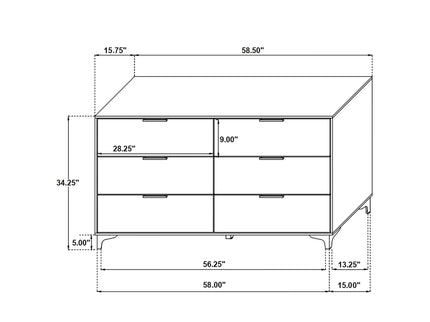 Karena - Rectangular 6 Drawer Dresser - White