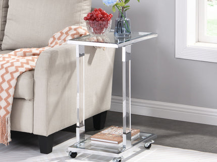 Side Table, Sofa Table, Glass Top C Shape Square Table With Metal Base For Living Room, Bedroom, Balcony Home And Office